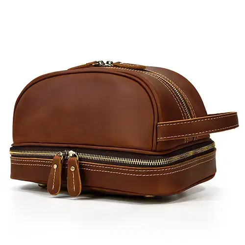 Top Selling Products Luxury Design Men Large Leather Makeup Bag With Zipper 